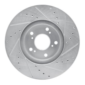 Acura TSX Brake Rotor (1) - Front Left - R1 Concepts - Drilled & Slotted - Silver - `99-`14